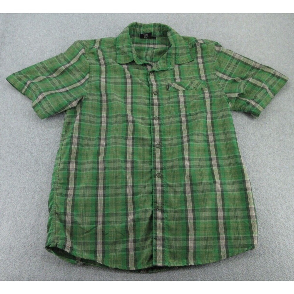Kavu Mens Shirt Regular Green Plaid Short Sleeve Button Up Pocket M